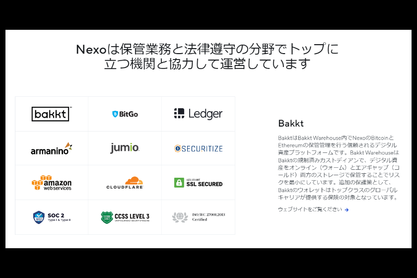 Nexo提携保管業務