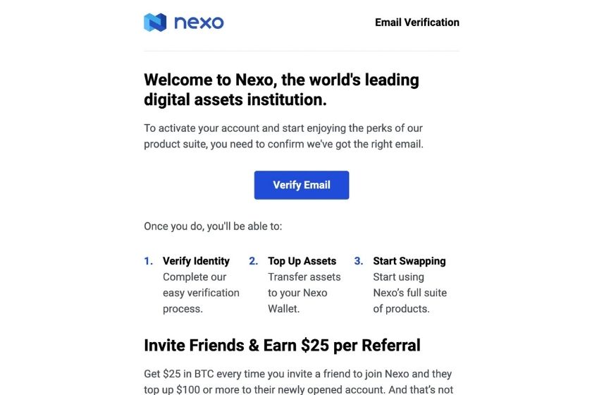 Nexo口座開設確認メール内容
