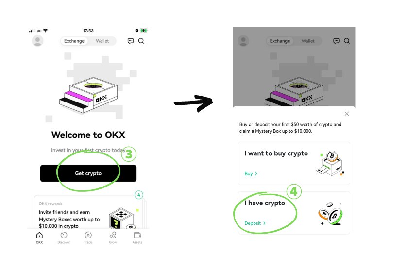 OKX スマホアプリ 入金 PRO版 Get crypto