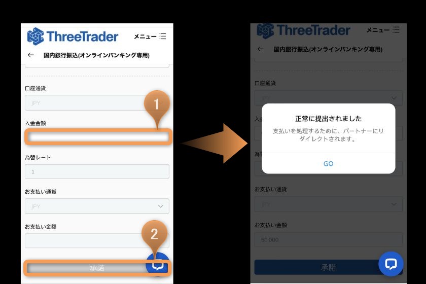 ThreeTrader入金「銀行振込3」