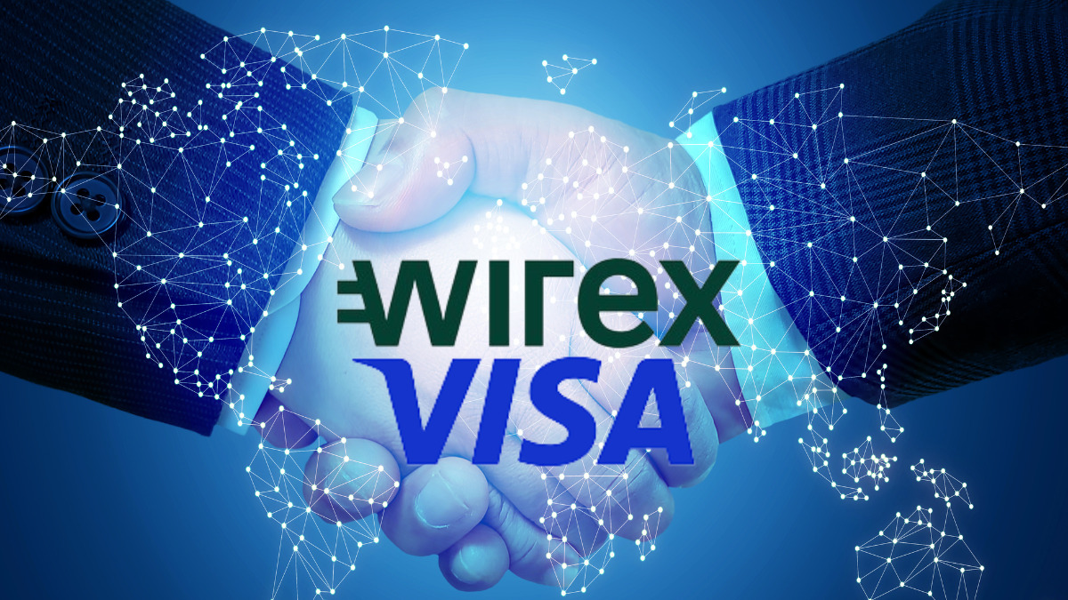 visaとwirexのロゴとパートナー提携をイメージさせる握手