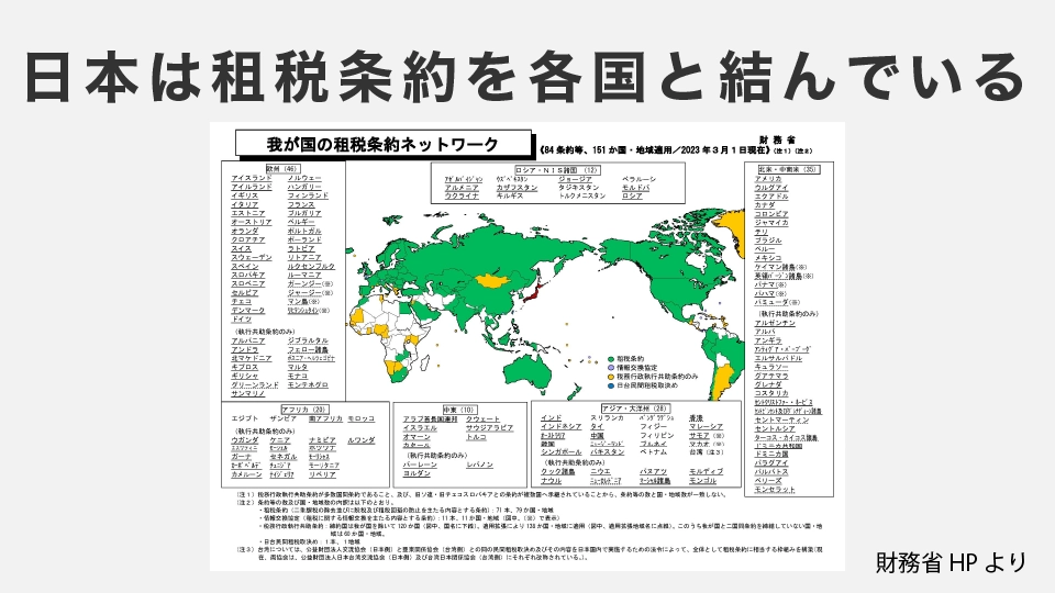 日本は租税条約を各国と結んでいる