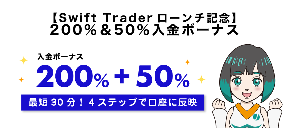 【Swift Traderローンチ記念】200％＆50％入金ボーナス