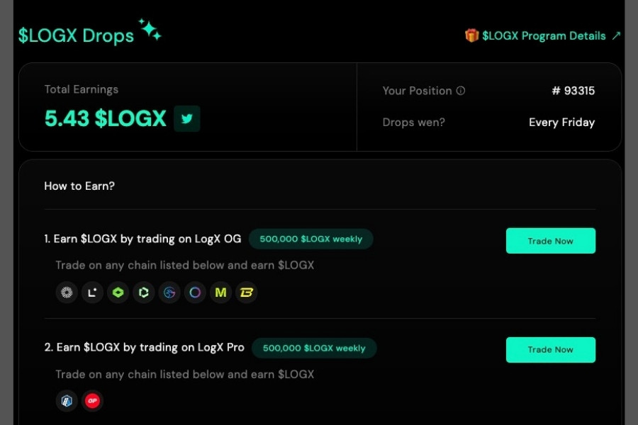 LogX「デリバティブ取引のエアドロップページ」