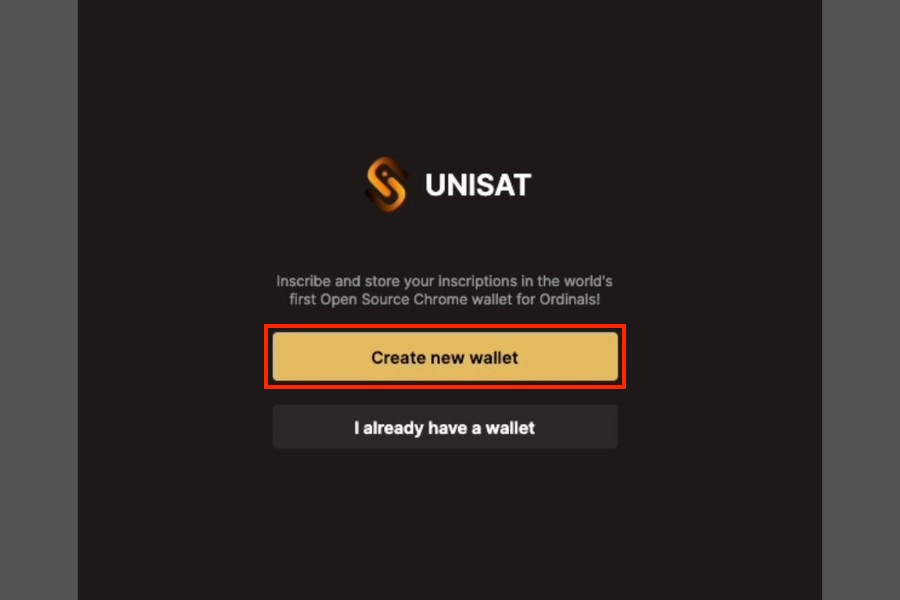 UniSat Wallet「新規ウォレット作成ページ」