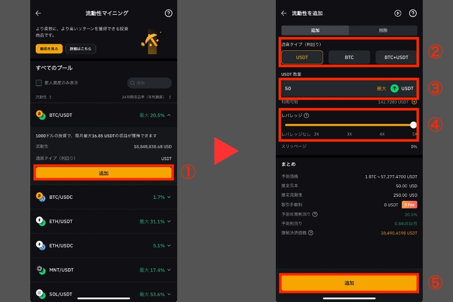 Bybit流動性マイニング「流動性の追加方法」