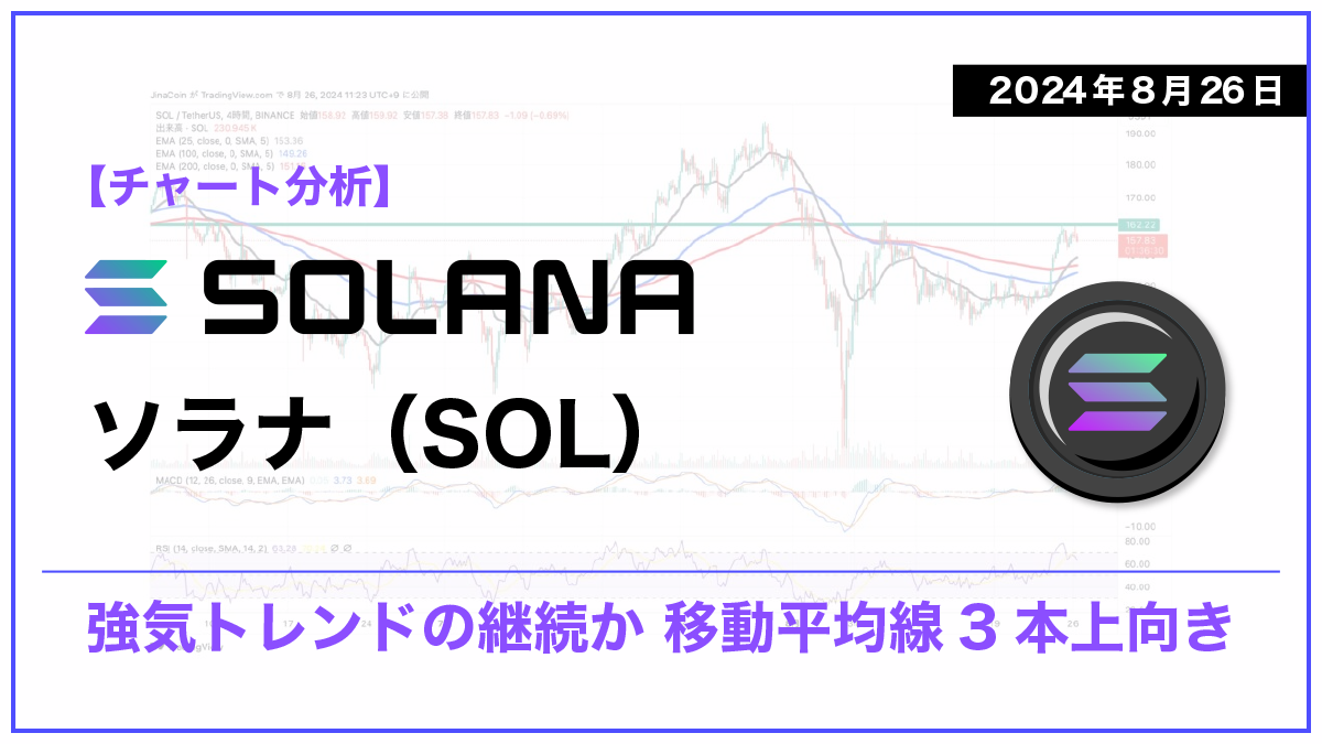 【8月26日：チャート分析】ソラナ（SOL）：強気トレンドの継続か 移動平均線3本上向き