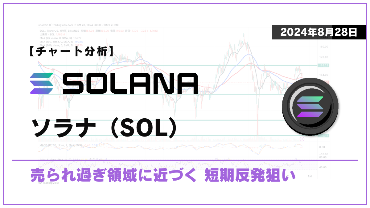 【チャート分析】ソラナ（SOL）：売られ過ぎを示唆 短期反発狙い【2024年8月28日】