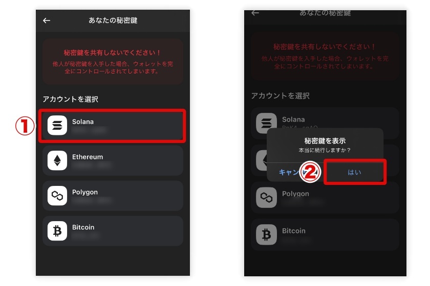 Phantom Wallet「秘密鍵の確認3」