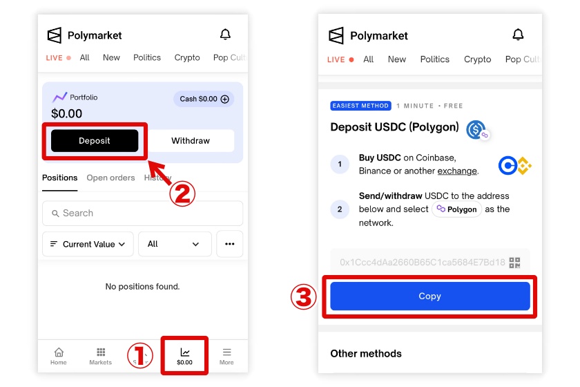 Polymarket使い方「入金方法1」